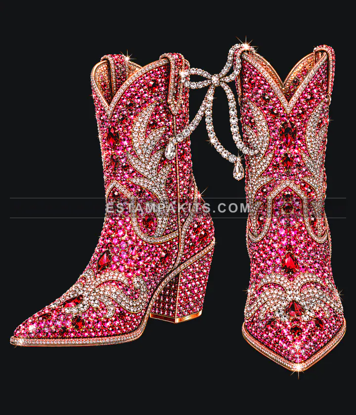 Botas texanas rosas · Efecto strass: muestra protegida