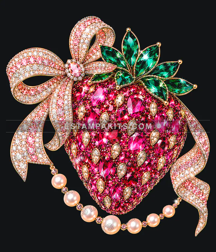 Frutilla efecto strass con moño: muestra protegida