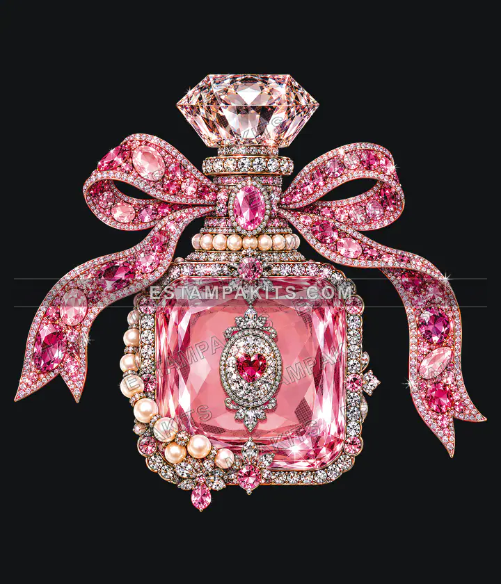 Perfume rosa con perlas: muestra protegida