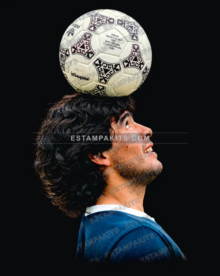 Maradona 86′ pelota dominada cabeza perfil · Semitono: muestra protegida